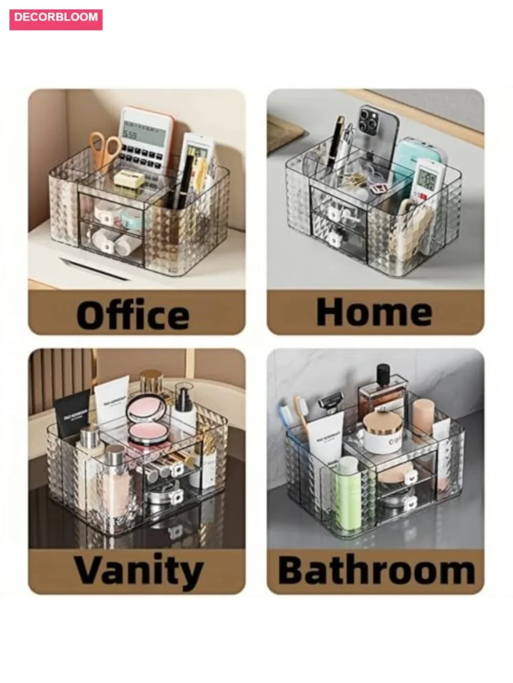Acrylic Makeup Organizer with Drawers - Vanity Countertop Cosmetic Storage
